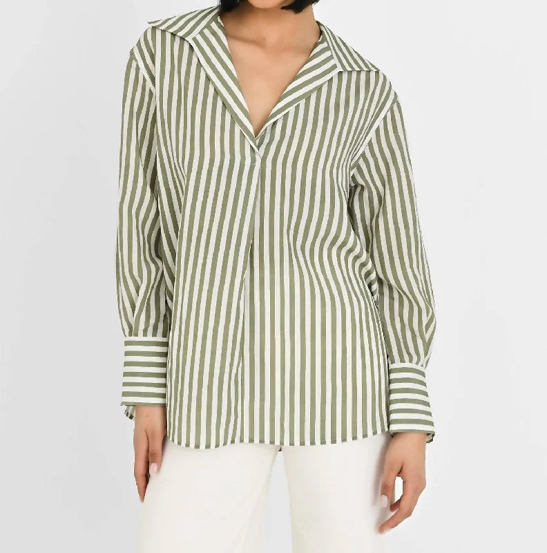 Coastal Stripe Shaped Collar Shirt In Sea Fern/optic