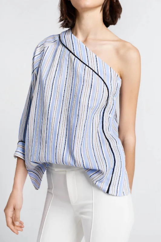 Cold Shoulder Shirt In Blue Variegated Stripe