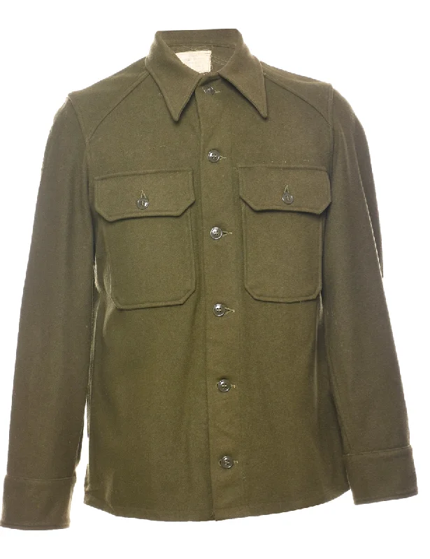 Dark Green Classic Wool Military Shirt - S