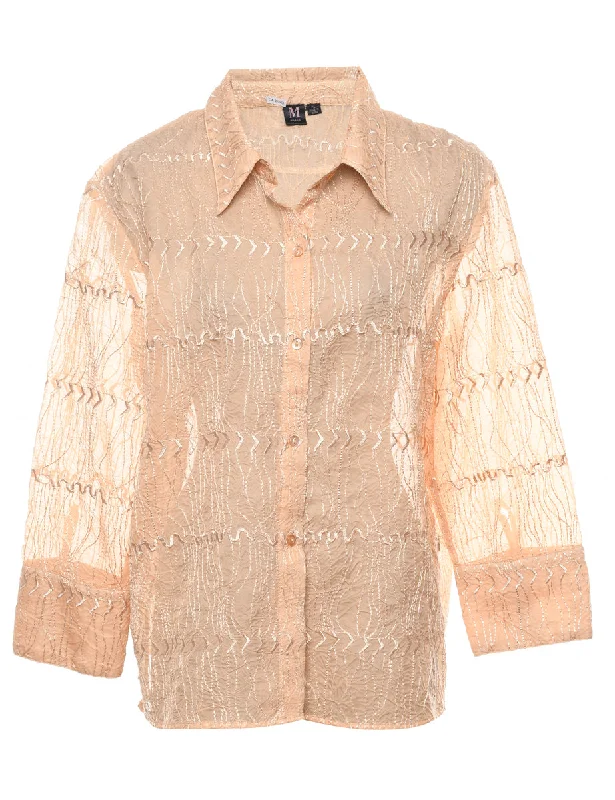 Embroidered Peach Sheer Shirt - XL