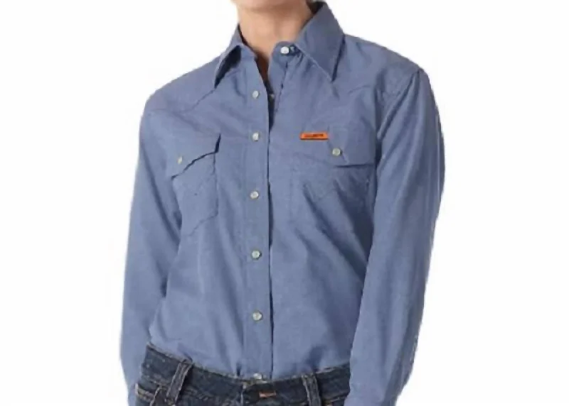 Flame Resistant Denim Work Shirt In Blue