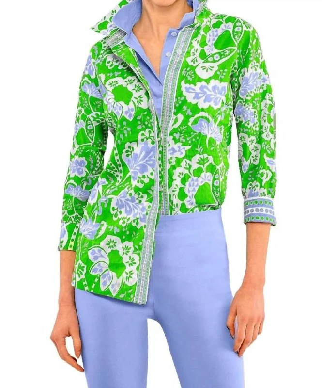 Flora Shirt In Kelly/periwinkle