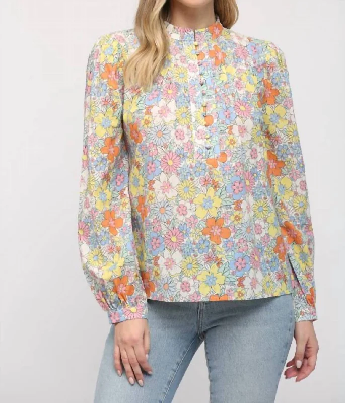 Floral Pintuck Shirt In Multicolor