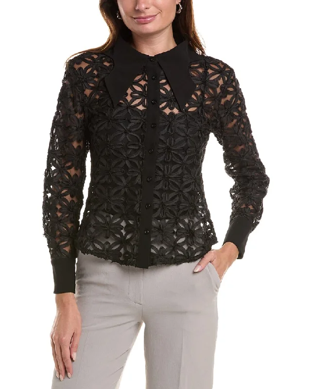 Gracia Crisscross Flower Pattern Sheer Shirt