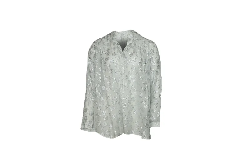 Iris & Ink Embroidered Button Down Shirt in White Viscose