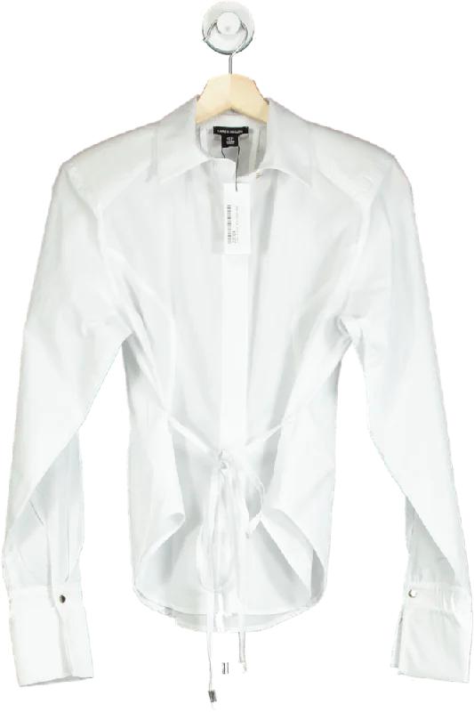 Karen Millen White Cotton Poplin Waist Detail Woven Shirt UK 6