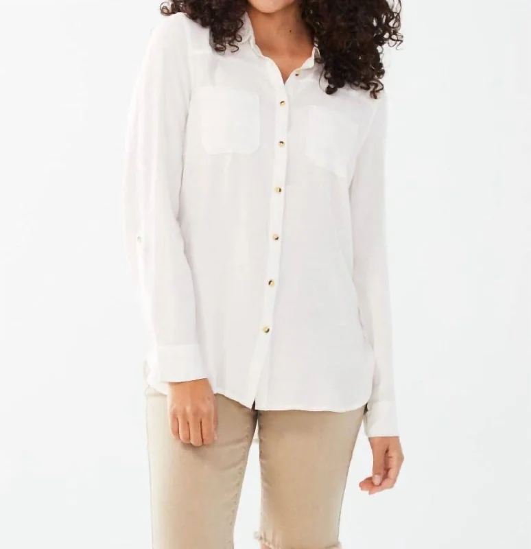 Long Sleeve Roll Tab Shirt In White