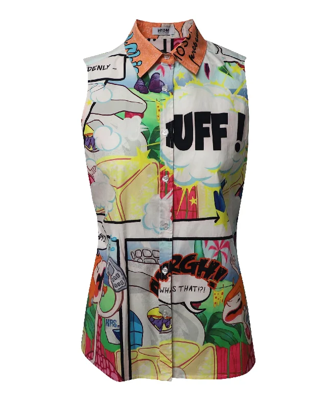 Moschino Cheap and Chic Comic Print Sleeveless Shirt in Multicolor Print