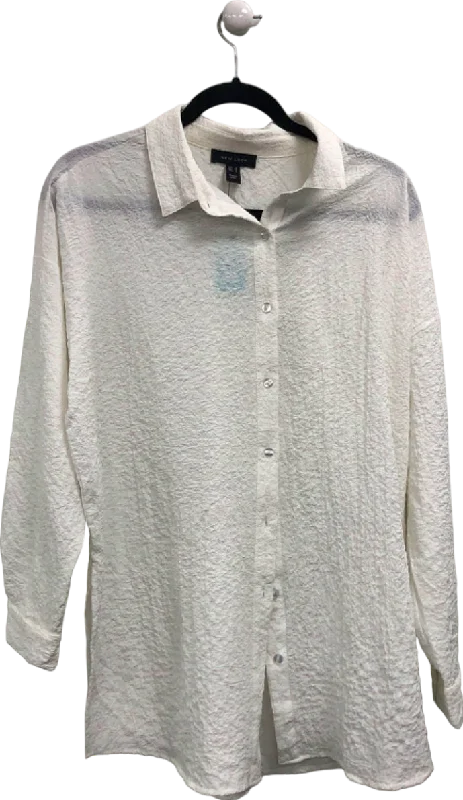 New Look White Textured Button-Up Shirt UK S