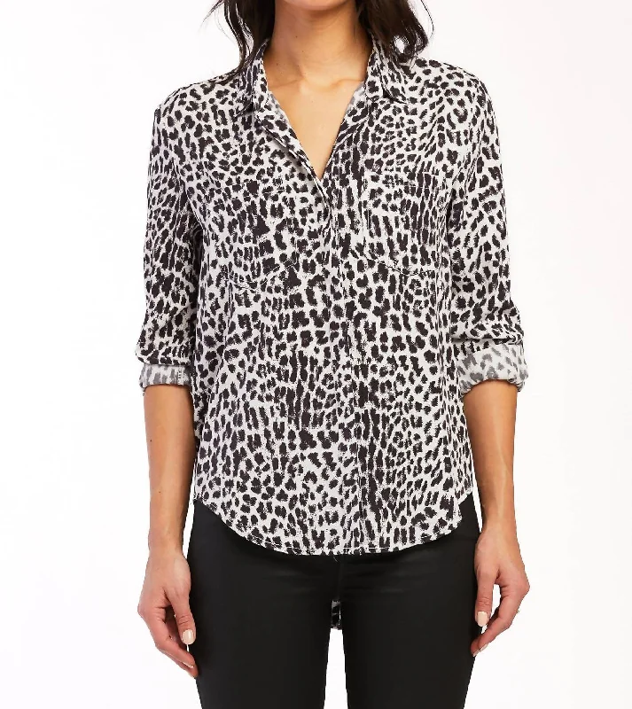 Riley Button-Up Shirt In White / Black Animal