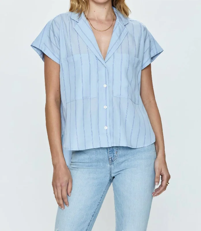 Sabine Button Shirt In Sky Wide Stripe