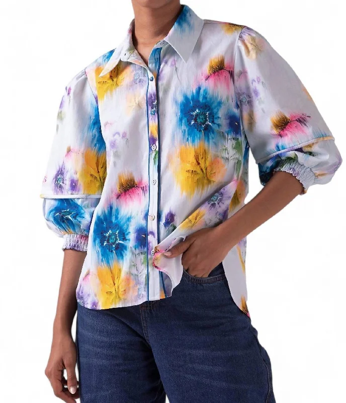 Sharona Puff Sleeve Shirt In Blue Floral