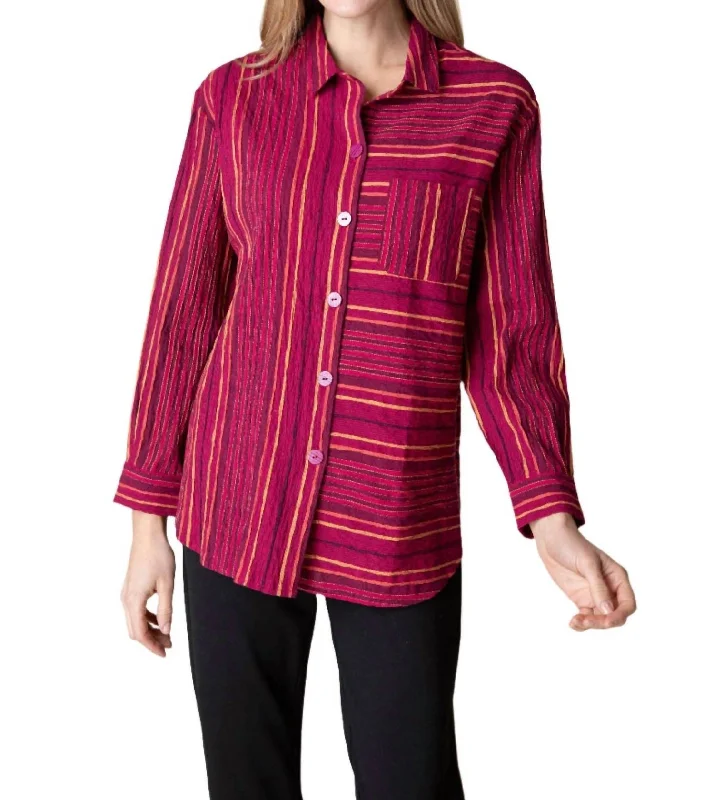 Stripes Boyfriend Pocket Shirt In Red