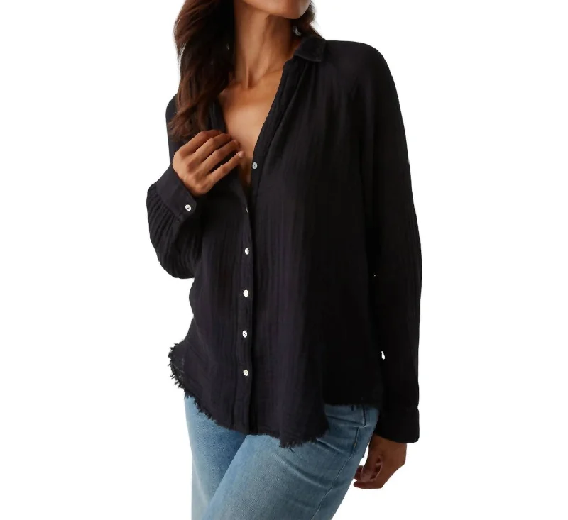 Toni Double Gauze Button Down Shirt In Black