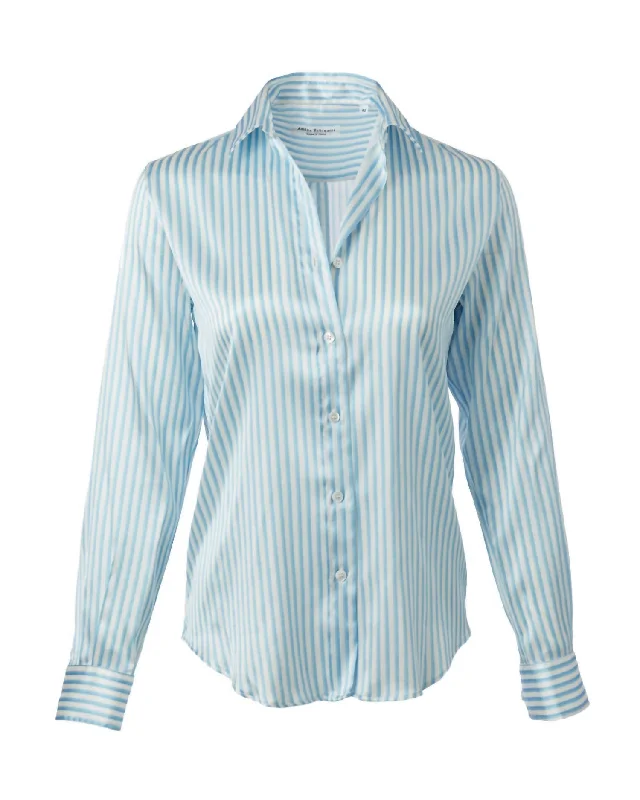 Women Yuppy Rr Stretch Silk Stripe Shirt In Italian Blue Stripe