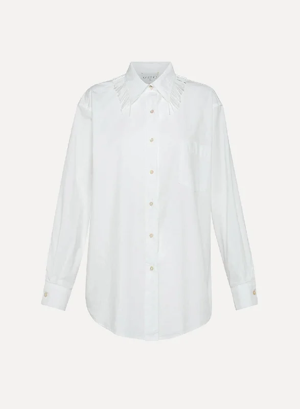 Women's Jewel Fringed Popline Shirt In Blanc