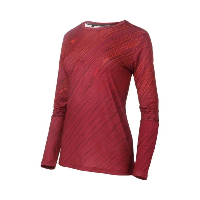 Women's Printable Running Long Sleeve Shirt In Bark/red Plum