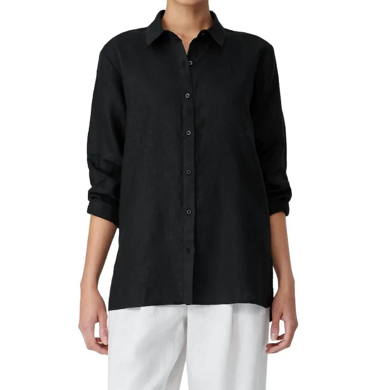 Classic Collar Easy Shirt Top In Black