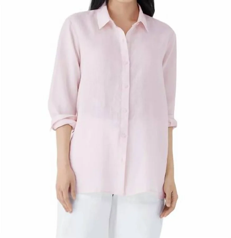 Classic Collar Easy Shirt Top In Crystal Pink