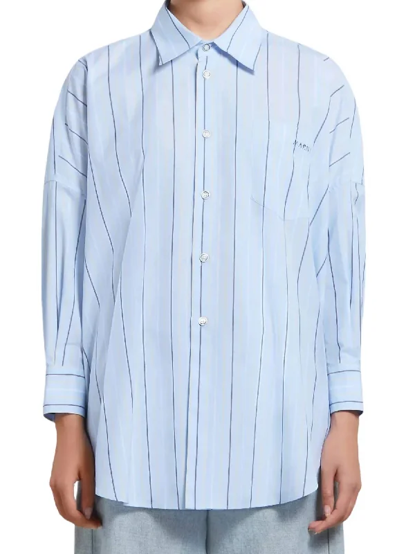 Oversize Long Sleeve Button Down Shirt In Aquamarine