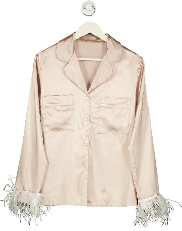 Pink satin feather trim shirt UK S