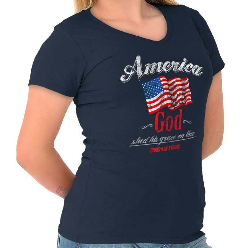 America God Junior Fit V-Neck T-Shirt