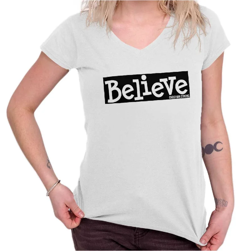 Believe Christian Strong Junior Fit V-Neck T-Shirt