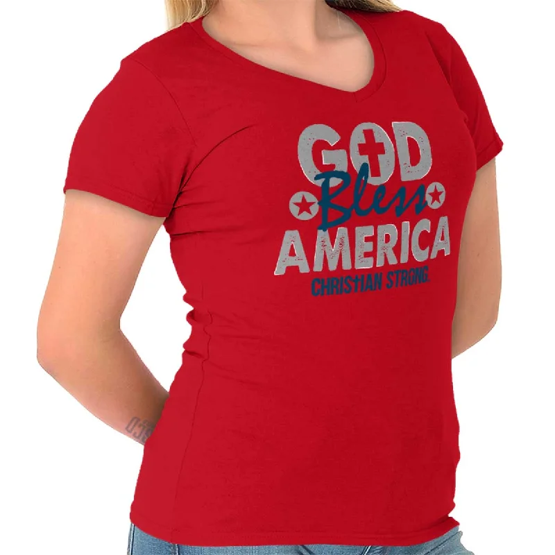 God Bless Patriotic Junior Fit V-Neck T-Shirt