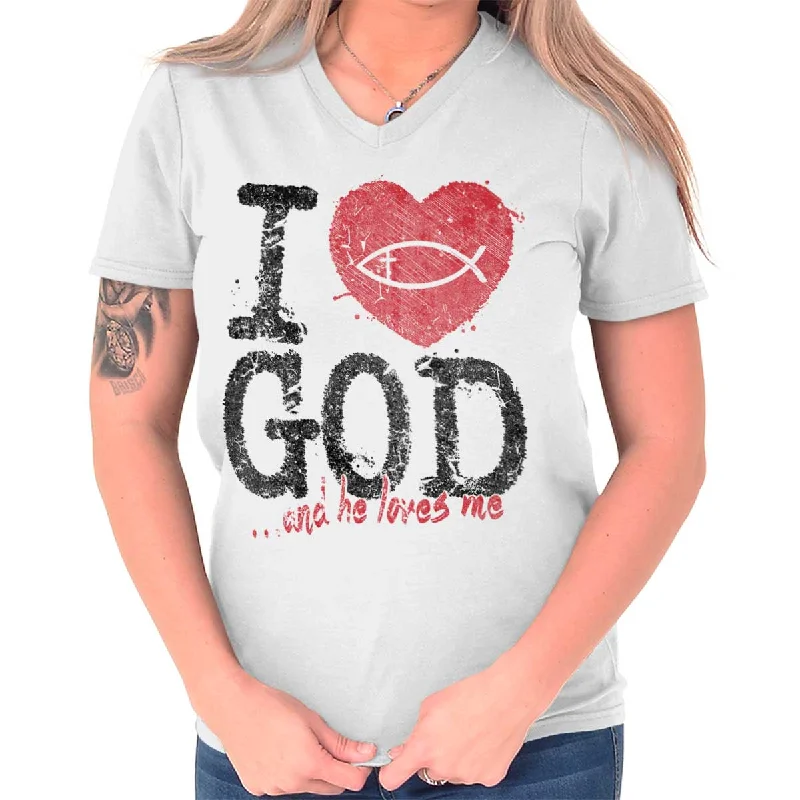 I Love God V-Neck T Shirt