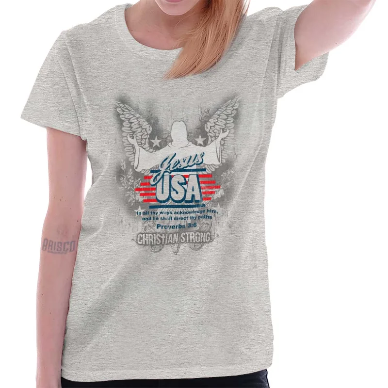 Jesus USA American God Christ Ladies T-Shirt