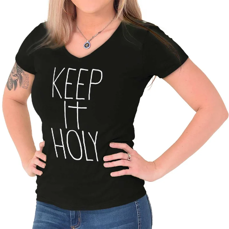 Keep It Holy Printed - Junior Fitted V-Neck T-Shirt