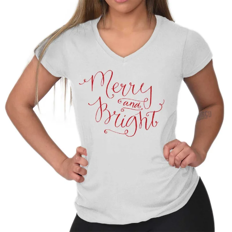 Merry And Bright Junior Fit V-Neck T-Shirt