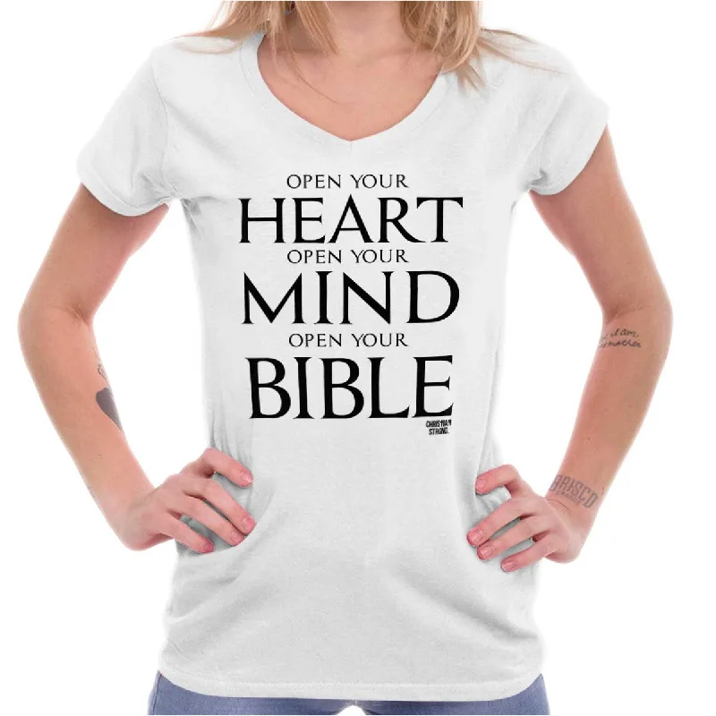 Open Your Bible Junior Fit V-Neck T-Shirt