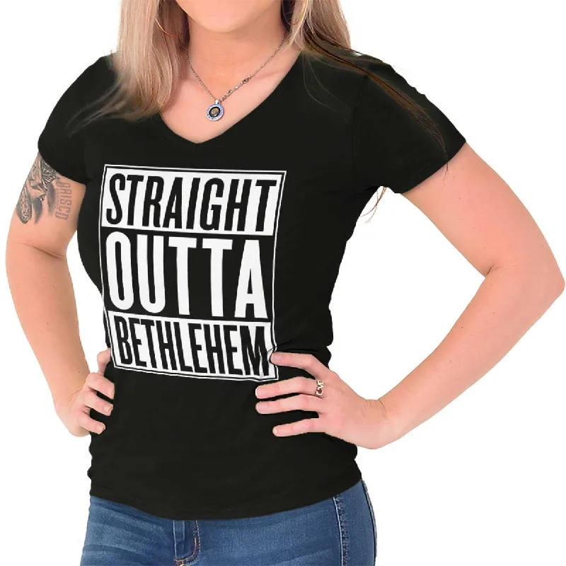 Straight Outta Bethlehem Junior Fit V-Neck T-Shirt