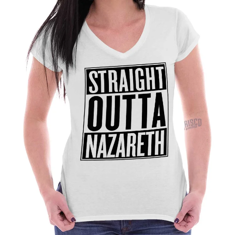 Straight Outta Nazareth Junior Fit V-Neck T-Shirt