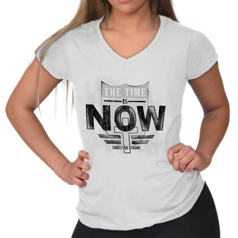 Time is Now Junior Fit V-Neck T-Shirt