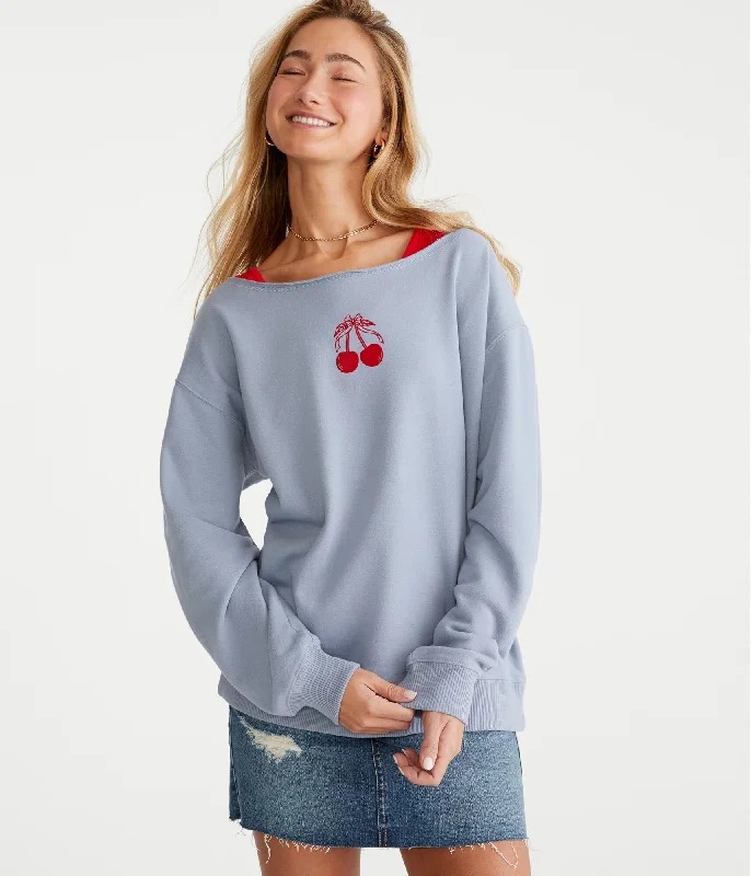 Aeropostale Cherries Off-The-Shoulder Sweatshirt