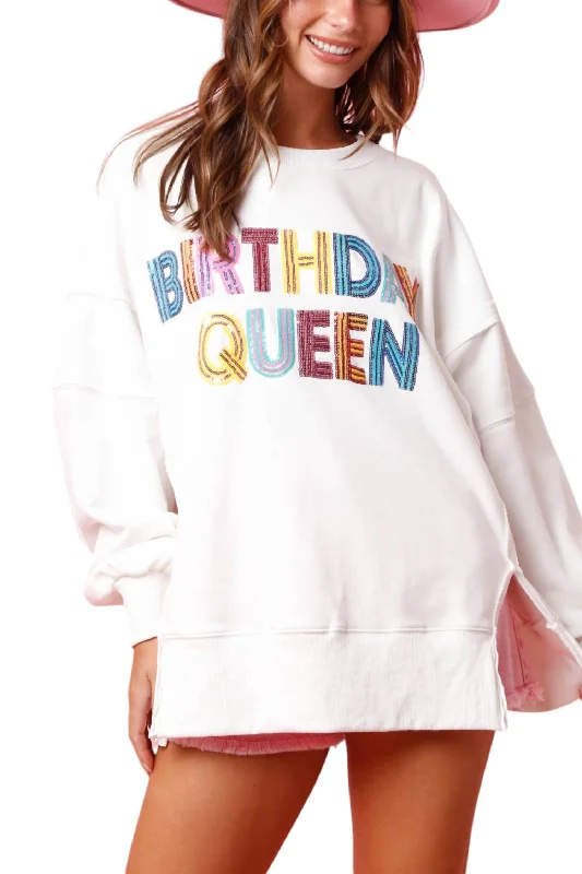 Birthday Queen Sweatshirt In White