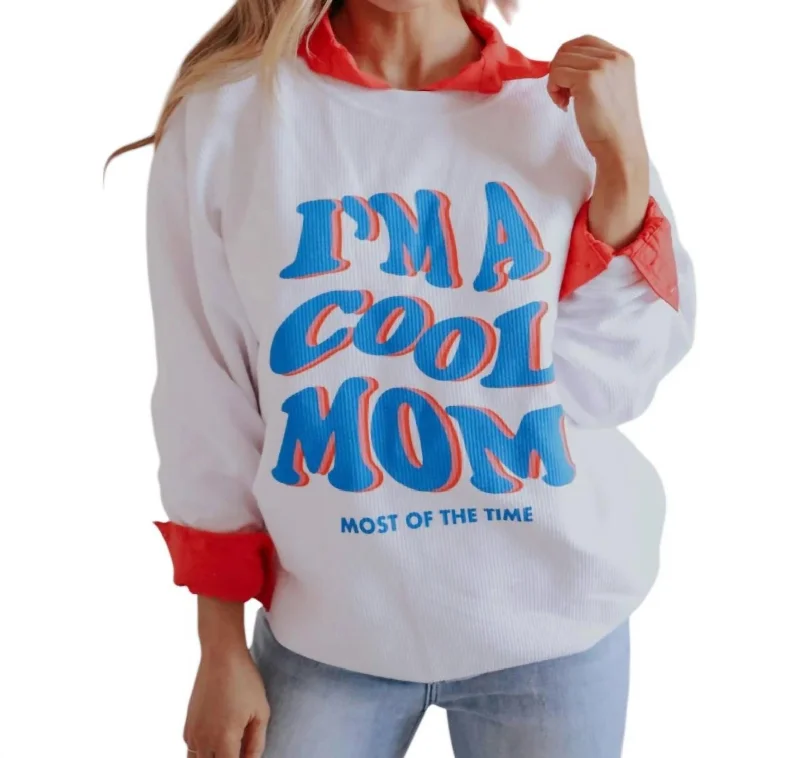 I'm A Cool Mom Corded Sweatshirt In White/red