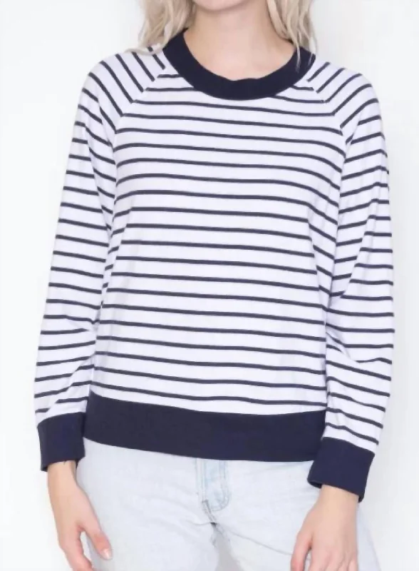 Long Sleeve Navy Ringer Sweatshirt Tee In Navy Stripe