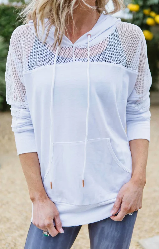 Mesh Long Sleeve Hoodie In White