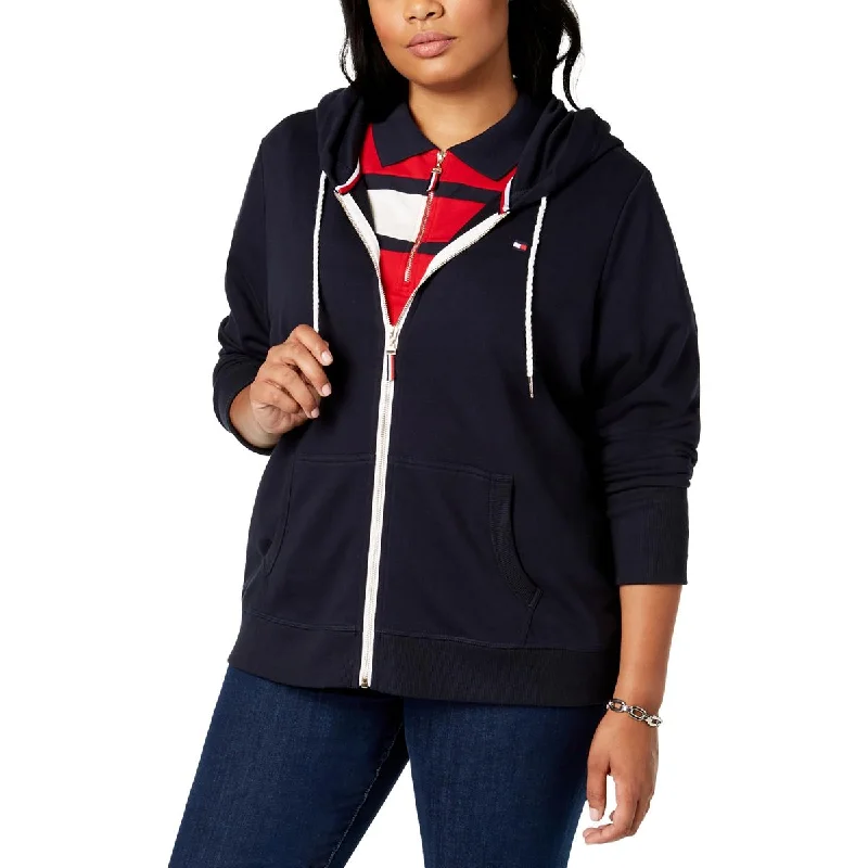 Plus Womens Drawstring Zipper Hoodie