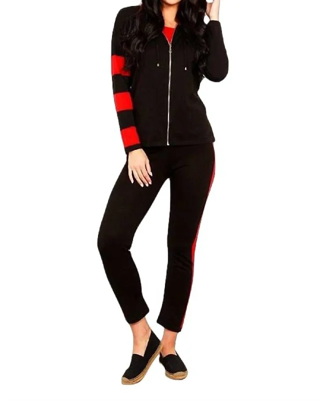 Stripe Zip Hoodie In Black/red