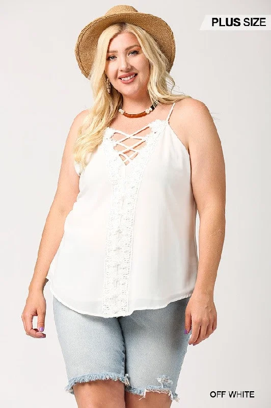 Plunging V-neckline Lattice Top With Scalloped Lace