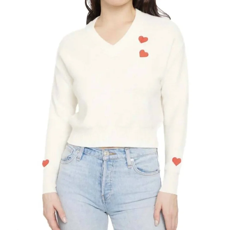 27 Miles Malibu - Lilla V Neck Sweater With Embroidered Hearts