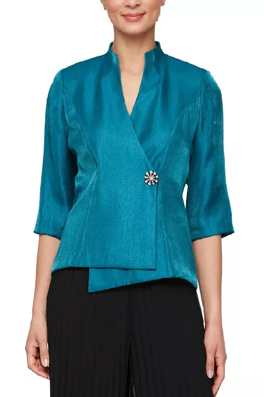 Alex Evenings 3/4 Sleeve V-Neck Asymmetric Overlay Hem Blouse (Petite)