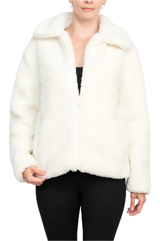 Catherine Malandrino collared V-neck long sleeve zipper front faux fur jacket