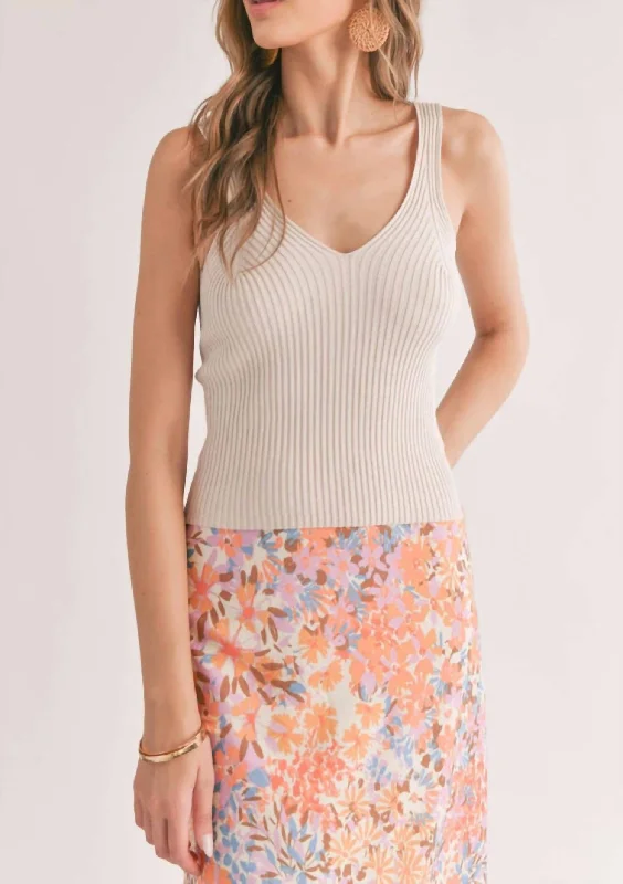 Ribbed V-Neck Tank Top In Blush