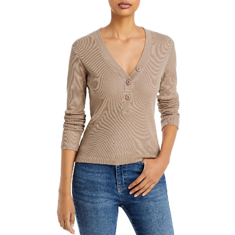 Womens Ribbed V Neck Henley