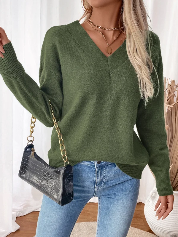 Fall Twist-Back V-Neck Knit Sweater